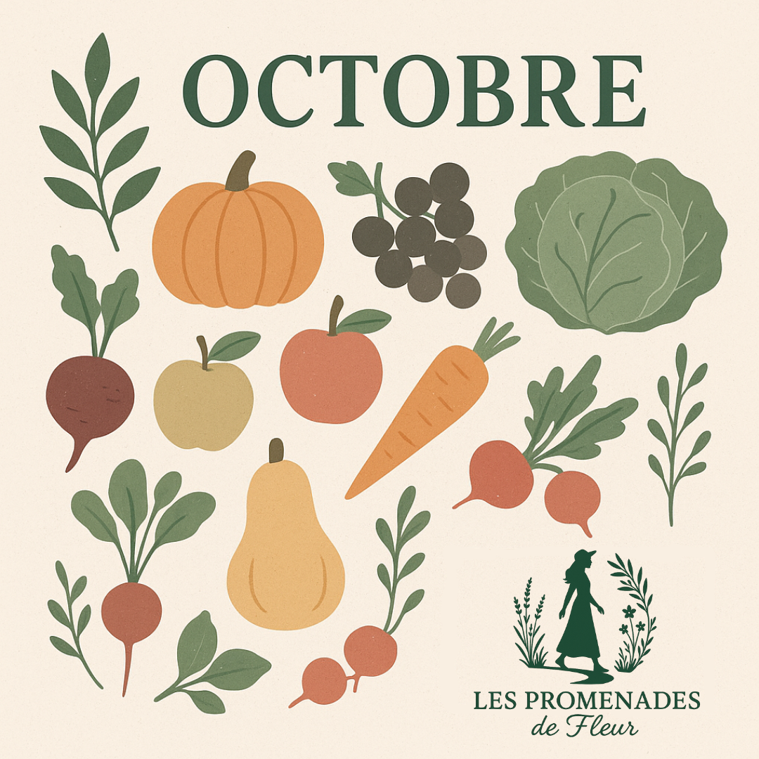 Fruits et légumes de saison en octobre en Provence – illustration Les Promenades de Fleur